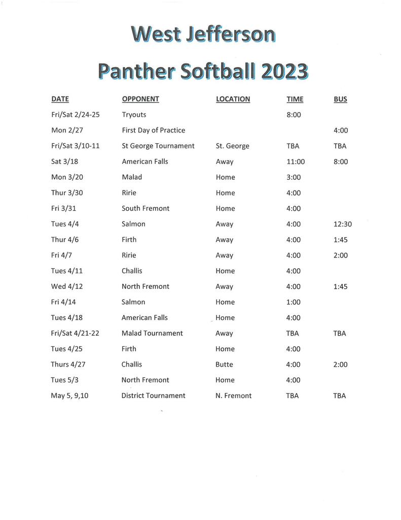 Softball Schedule
